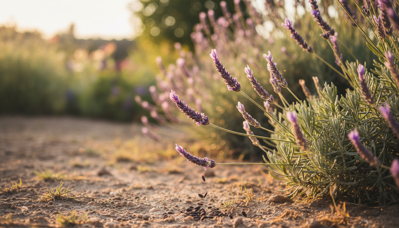 Épis de lavande passant du violet au gris en fin de floraison