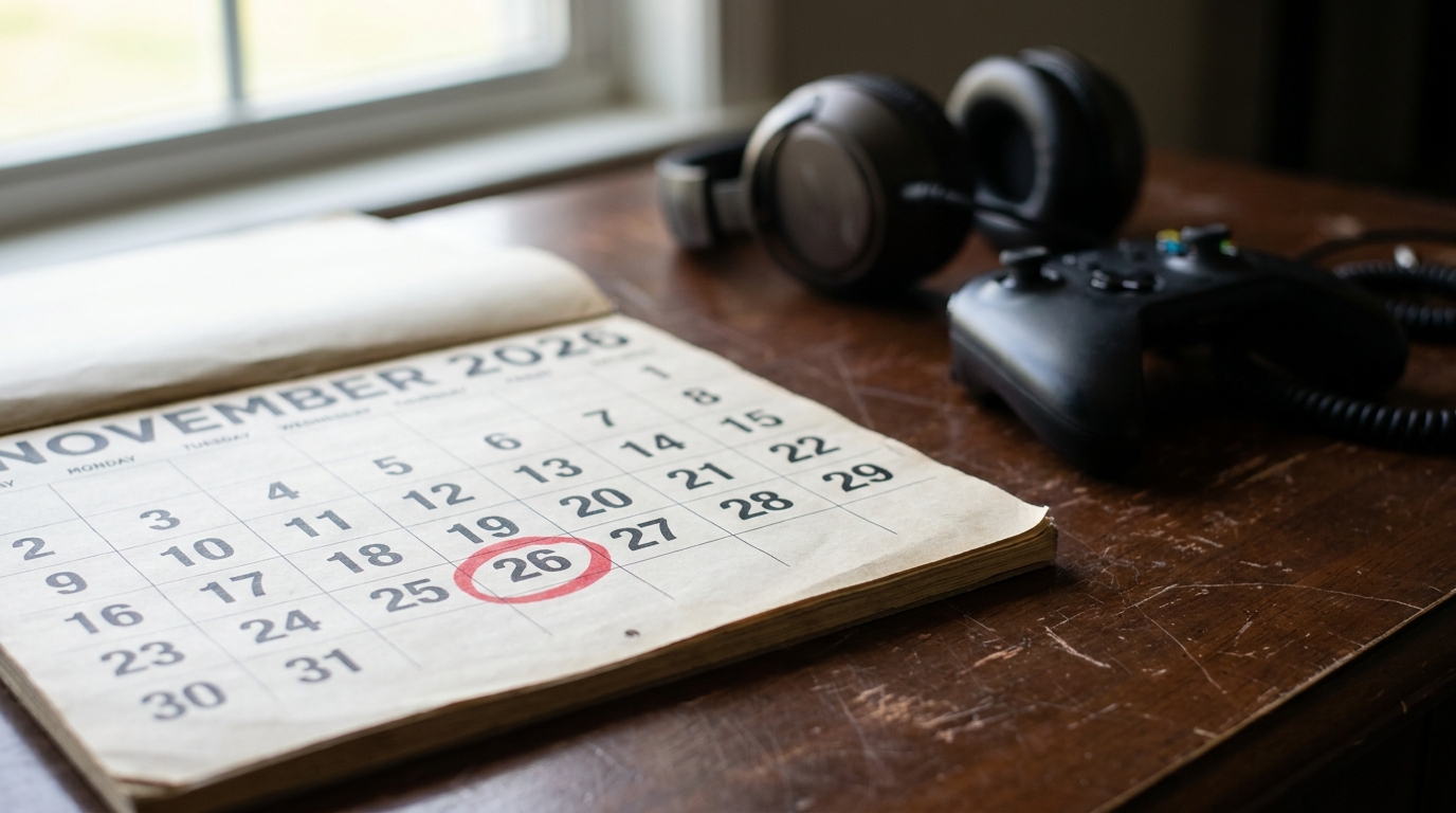 Page de calendrier novembre 2026 entourée en rouge sur un bureau