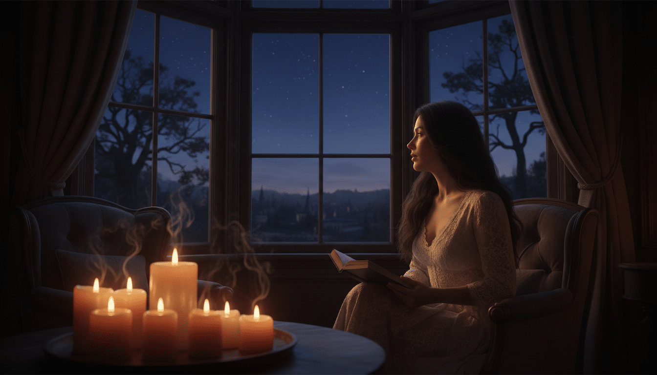 Femme contemplant la lune dans une ambiance mystique