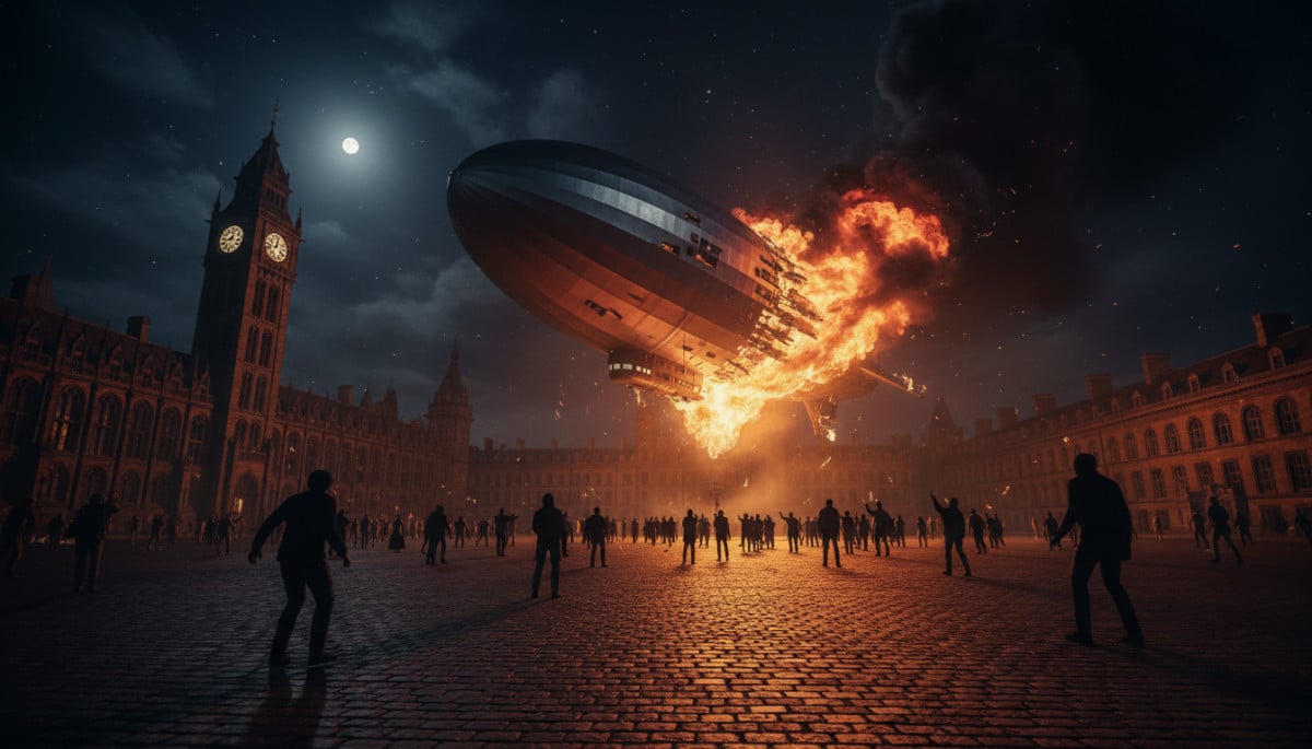 Le dirigeable Hindenburg en flammes à Lakehurst en 1937
