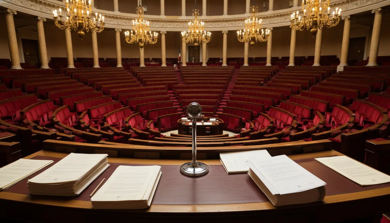 Hémicycle de l'Assemblée nationale française avec micro