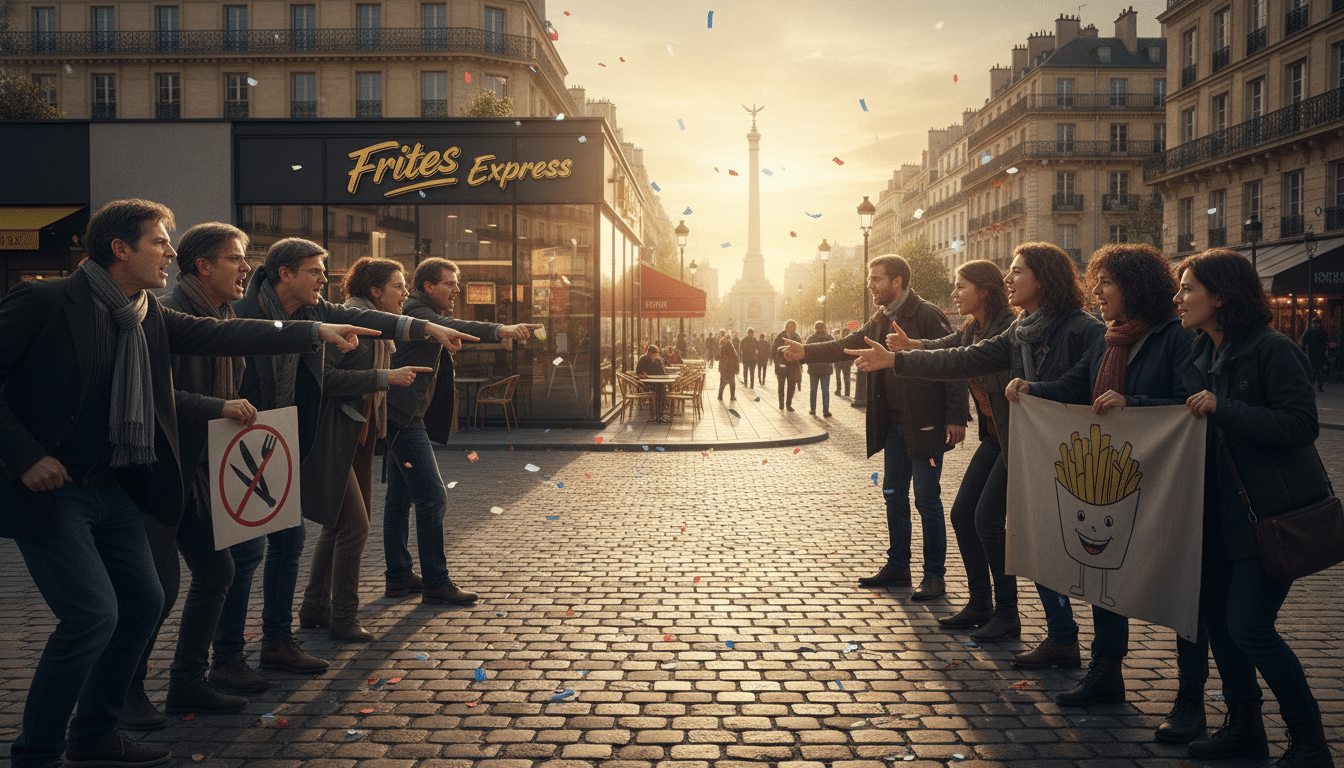 Débat animé entre habitants sur les fast-foods en ville