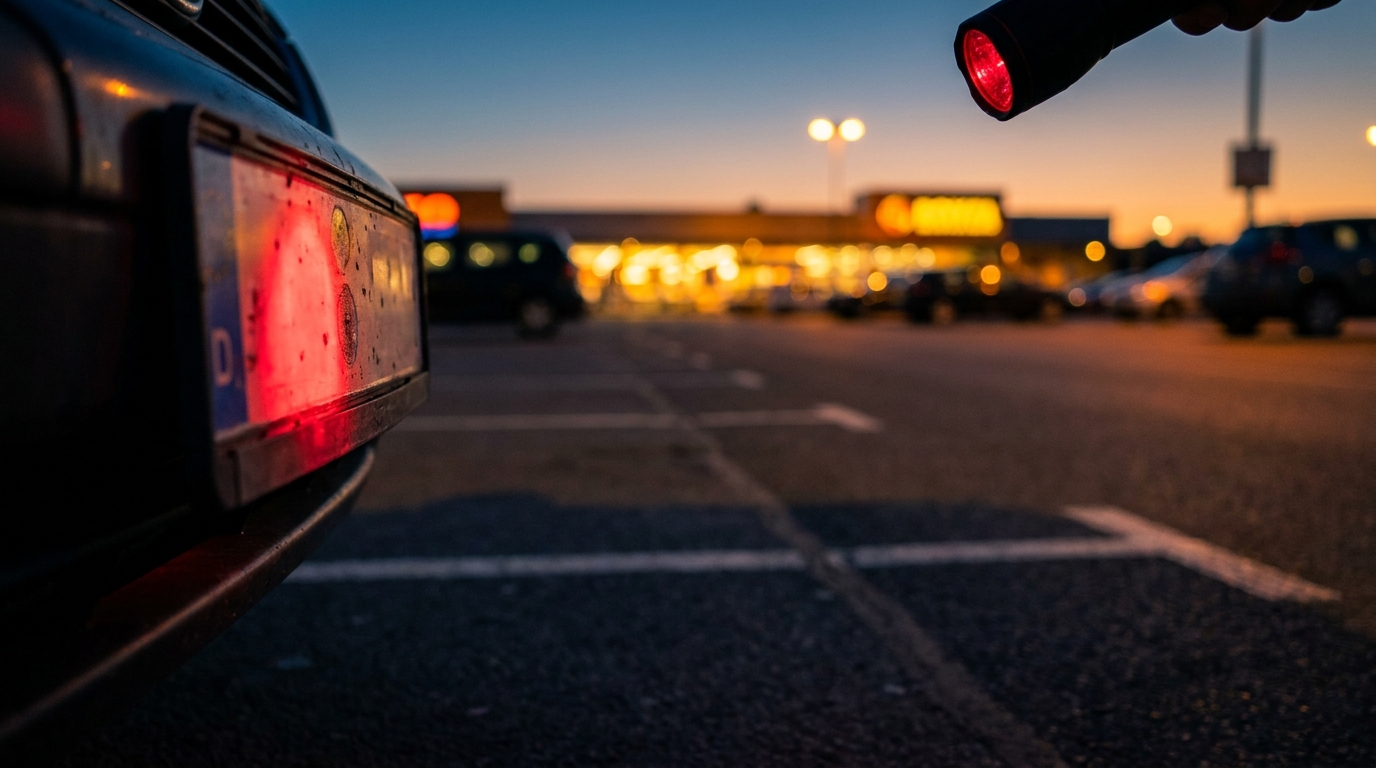 Plaque d'immatriculation d'une voiture éclairée par un scanner infrarouge