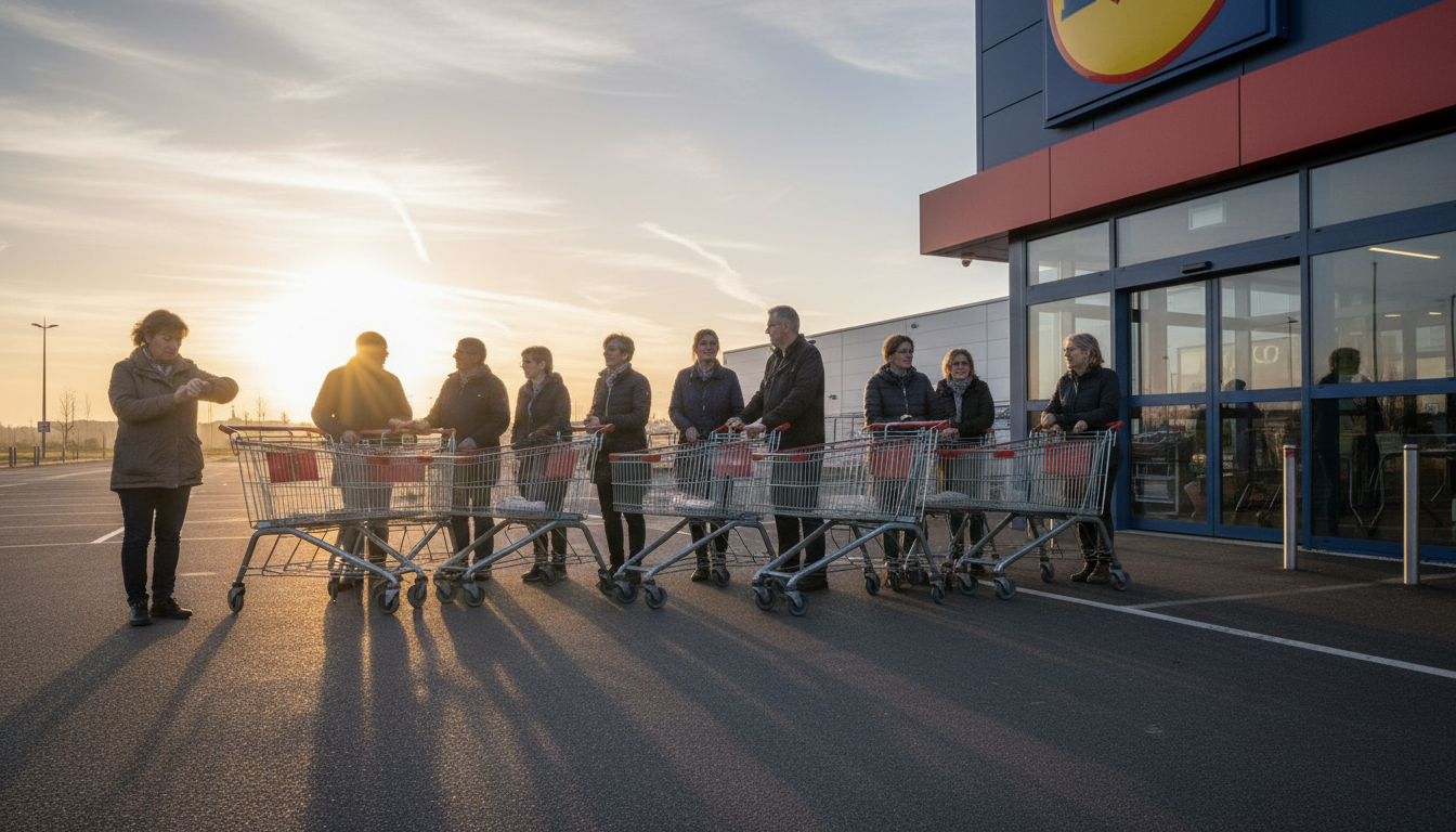 File d'attente devant un magasin Lidl le matin