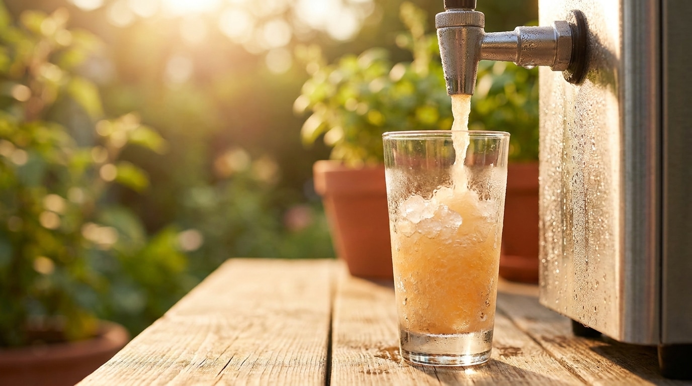 Granité glacé servi dans un verre sur une terrasse ensoleillée
