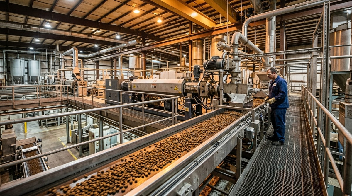 Ligne de production industrielle de croquettes pour animaux