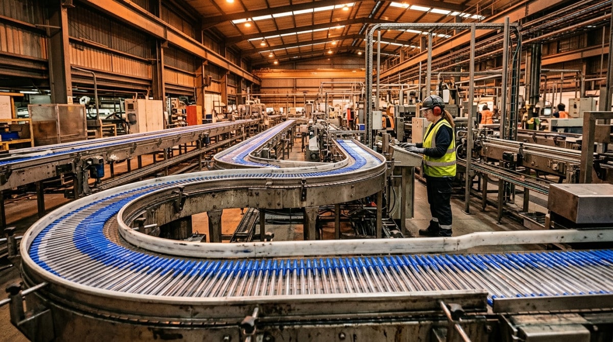 Ligne de production industrielle de stylos Bic dans une usine