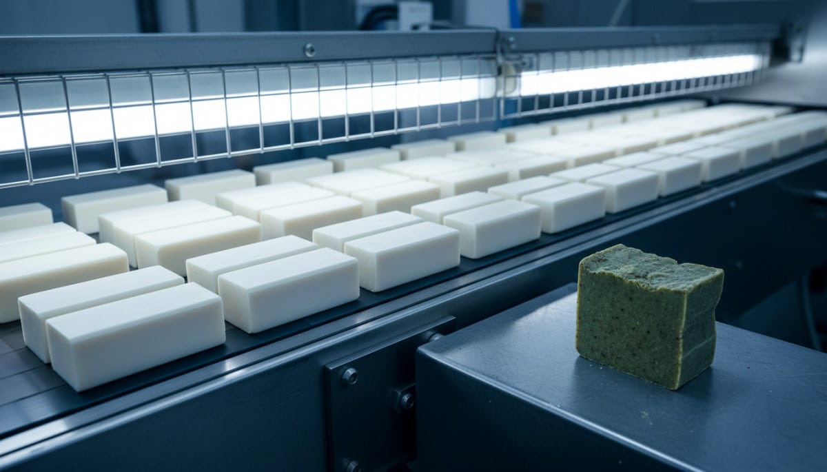 Ligne de production industrielle versus savon artisanal