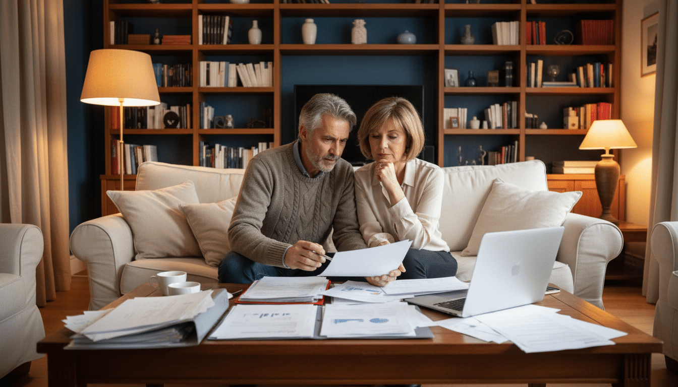 Couple français comparant des alternatives d'épargne
