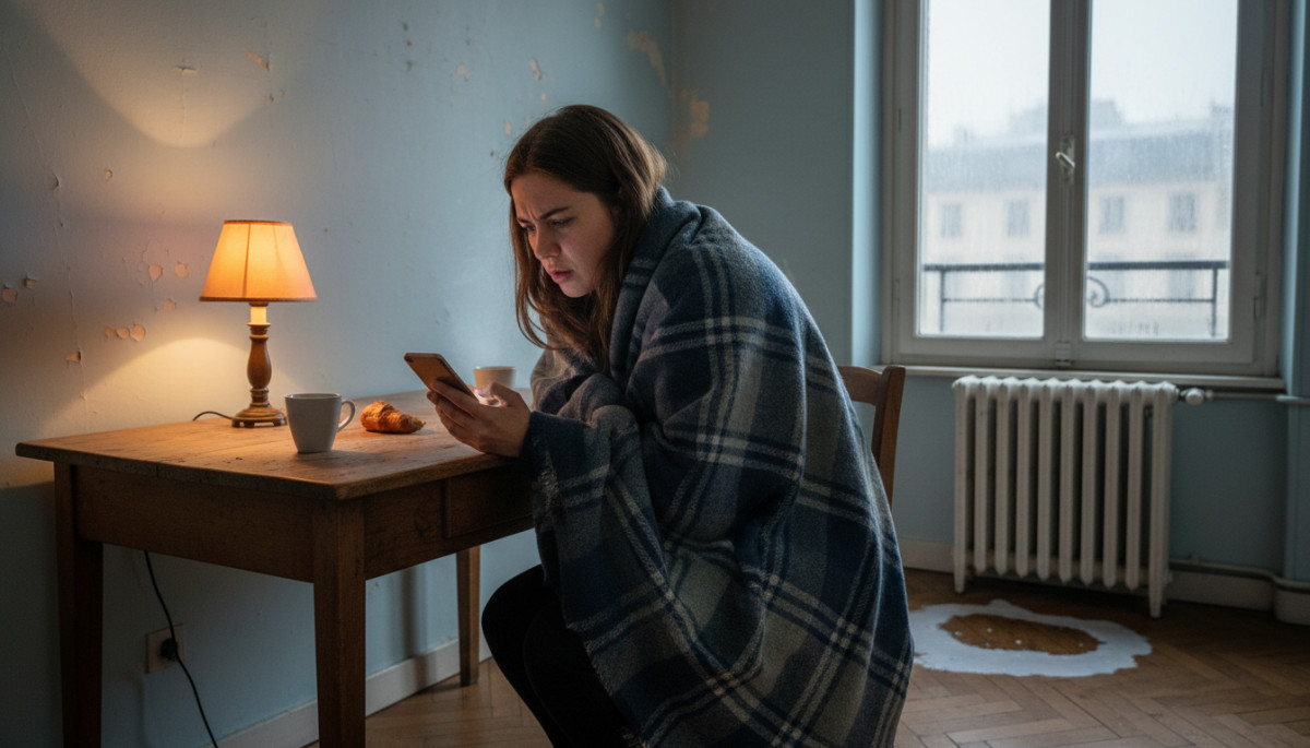 Locataire dans appartement froid face à chauffage en panne