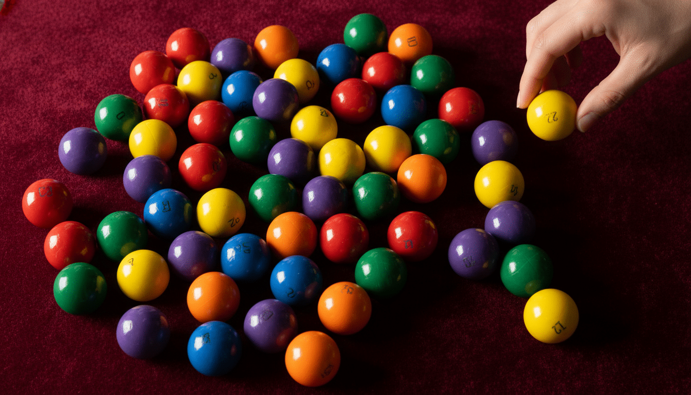 Boules colorées du Loto sur une surface sombre