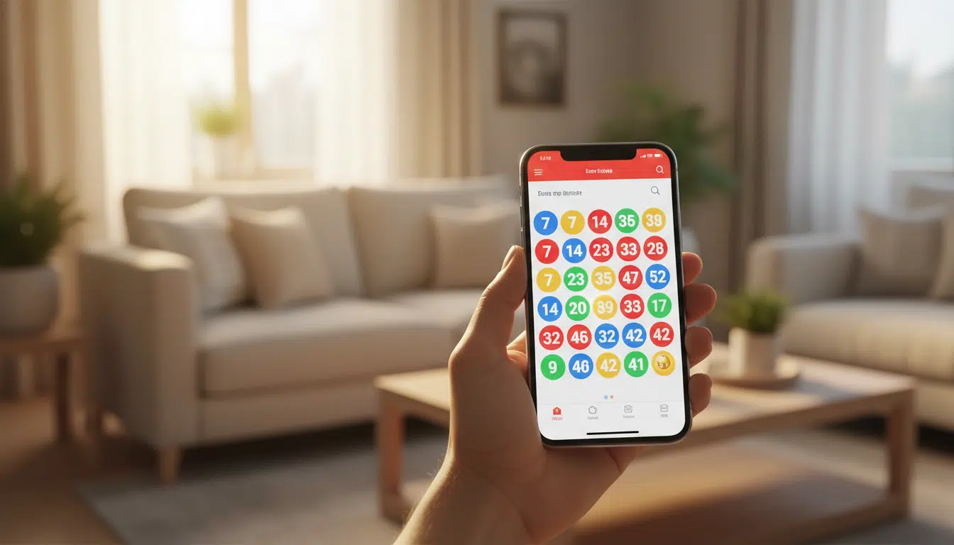 Main tenant un smartphone avec application de loterie