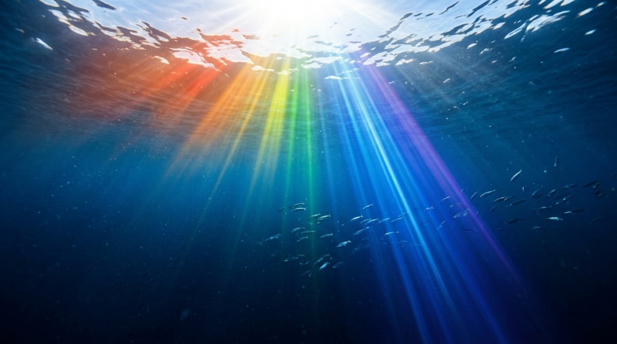 Lumière du soleil absorbée par l'eau en profondeur