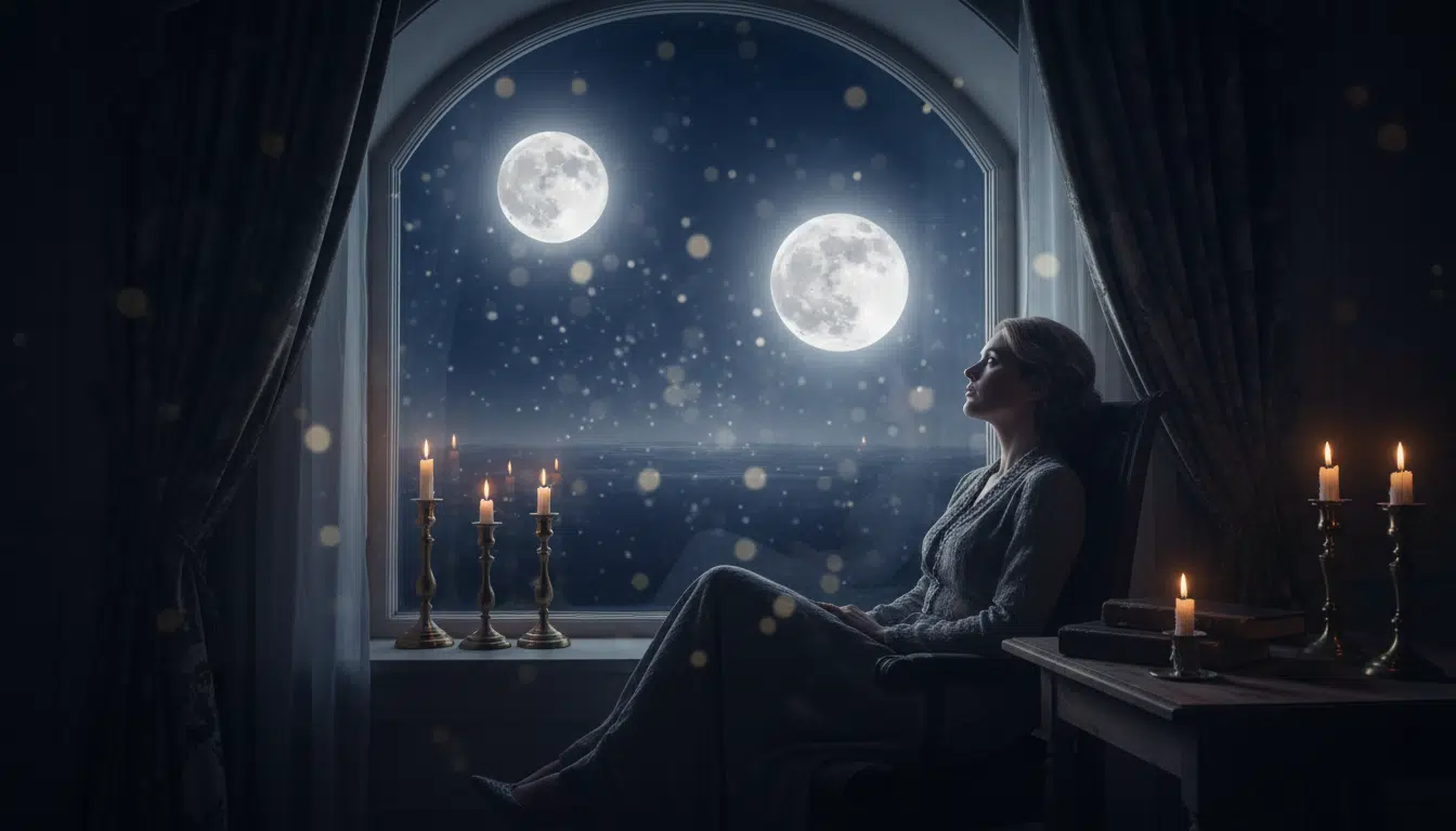 Personne contemplant un ciel à double pleine lune