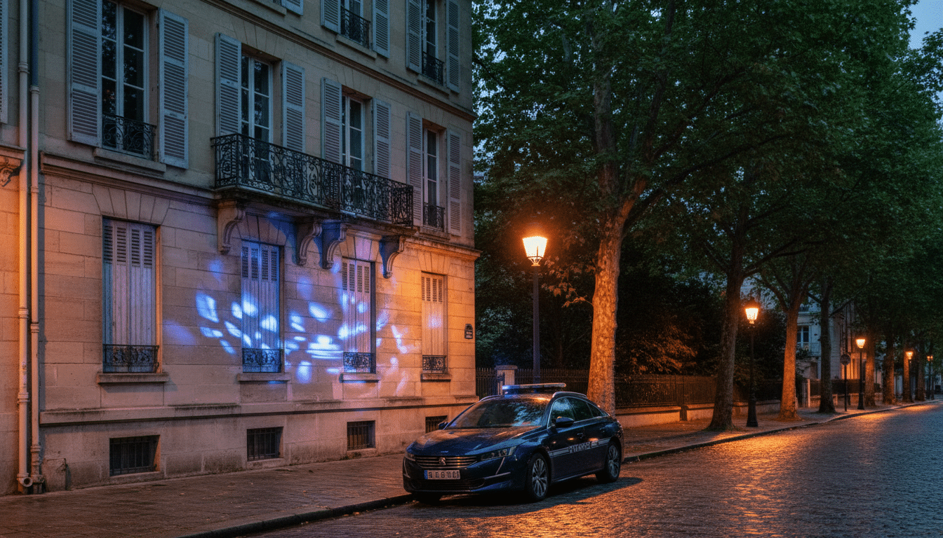 Immeuble de Maisons-Alfort avec voiture de police le soir