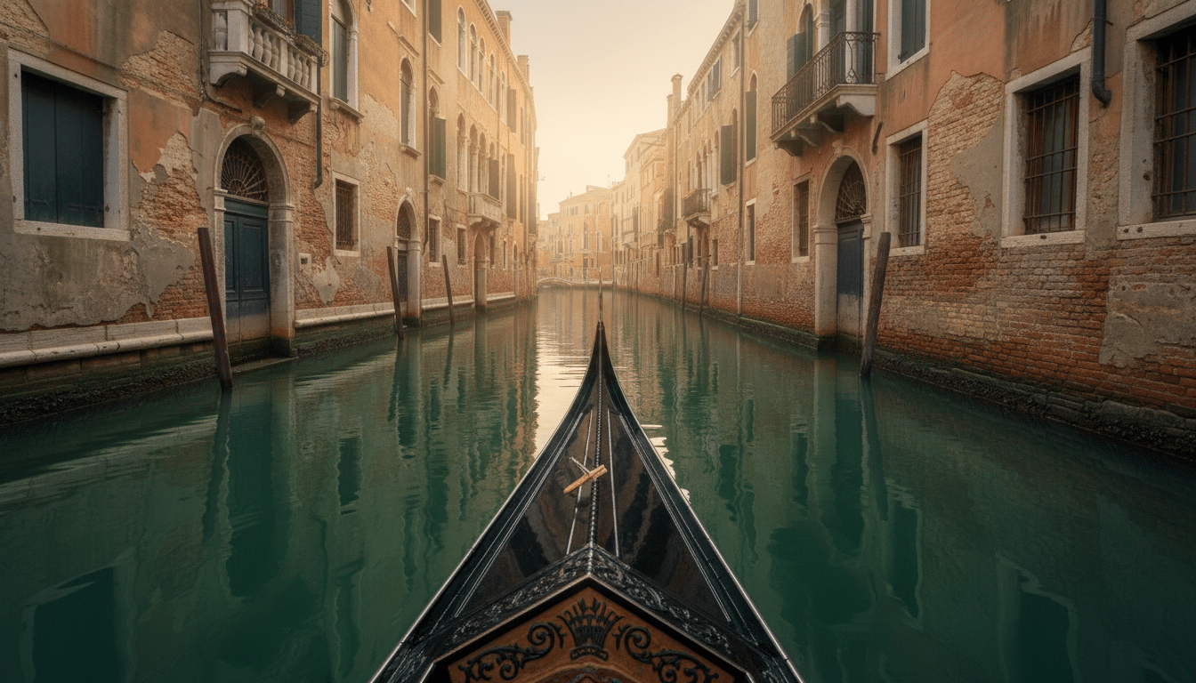 Gondole à Venise sur un canal — décor du voyage romantique évoqué dans l'article