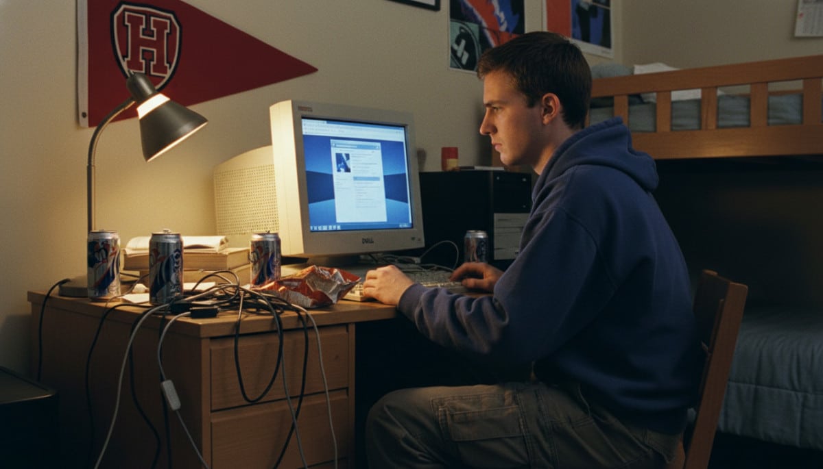 Mark Zuckerberg créant Facebook dans sa chambre à Harvard