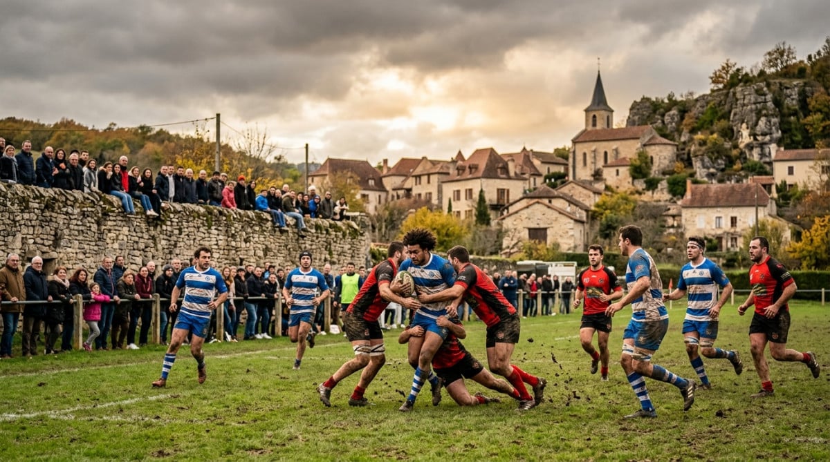 Match de rugby amateur dans un village français