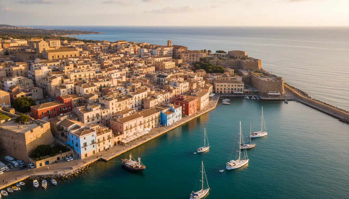Vue panoramique de la vieille ville de Cagliari en Sardaigne avec son port méditerranéen