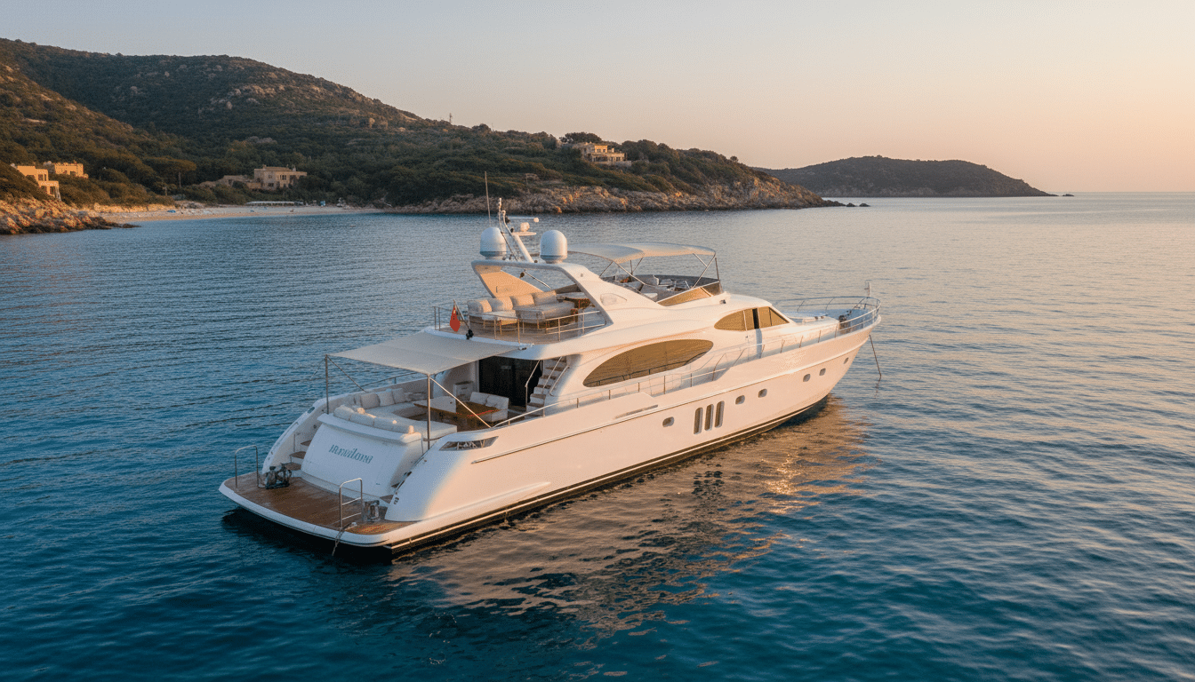 Yacht de luxe au large de la Sardaigne sous le soleil de Méditerranée