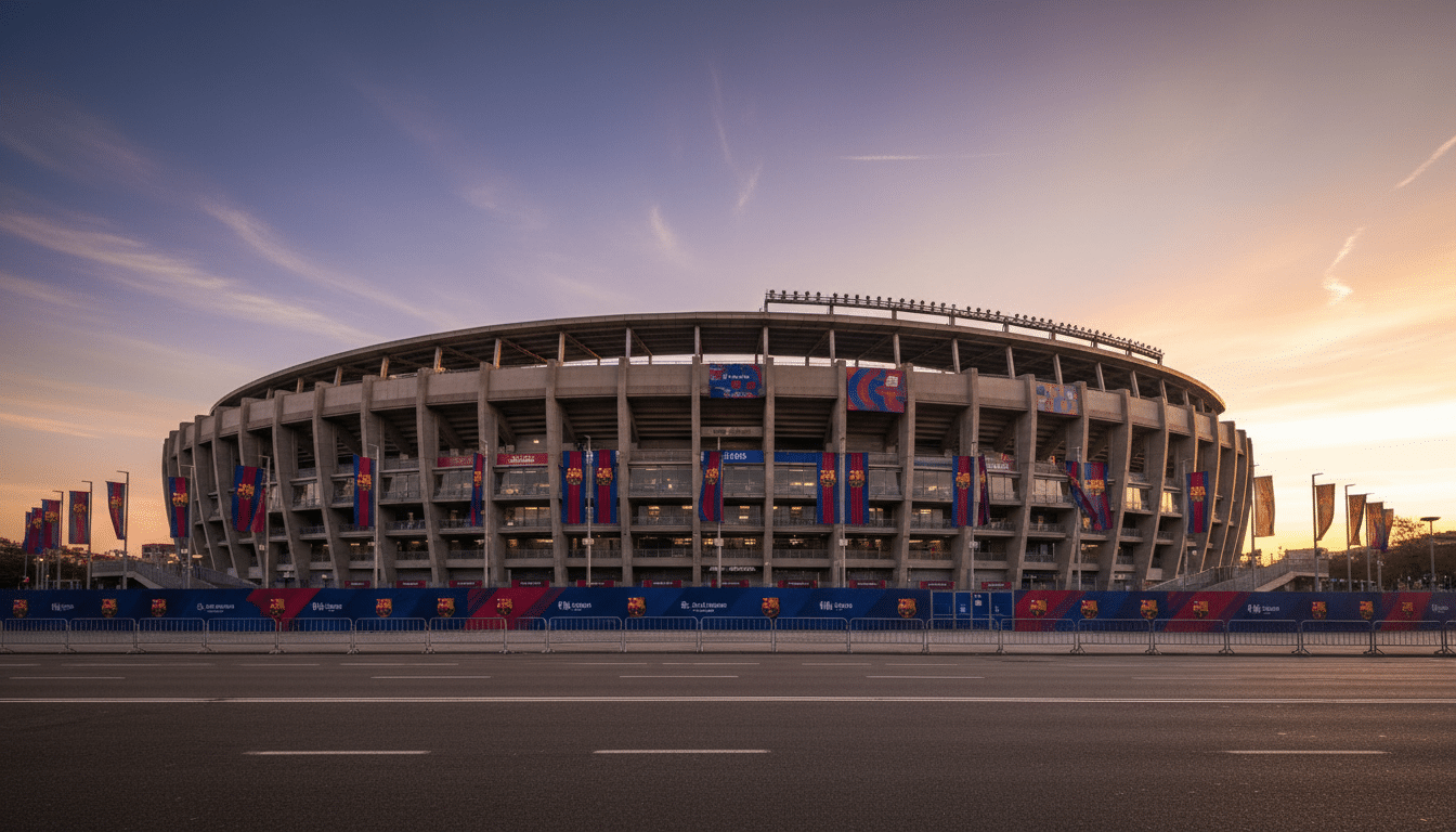 La façade du Camp Nou à Barcelone avant un Clasico