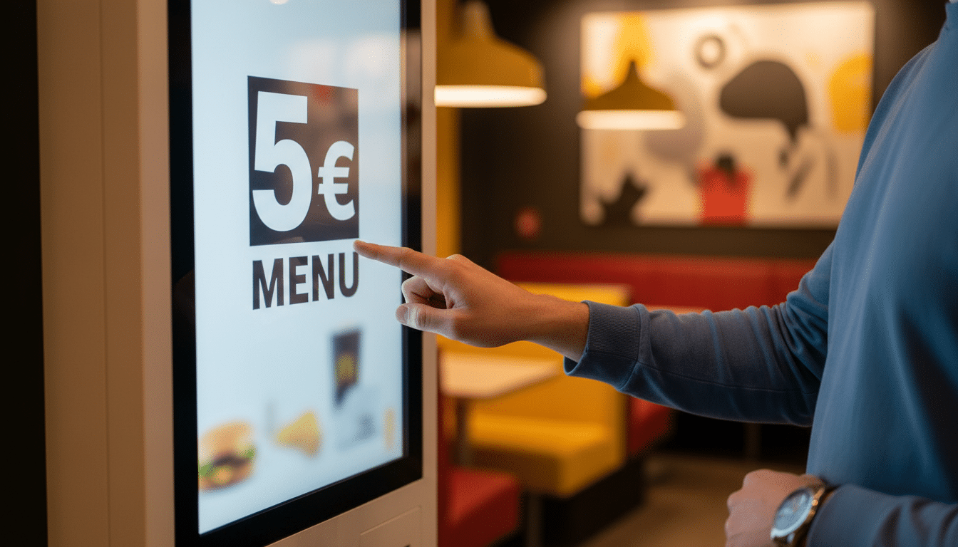 Client devant une borne de commande McDonald's