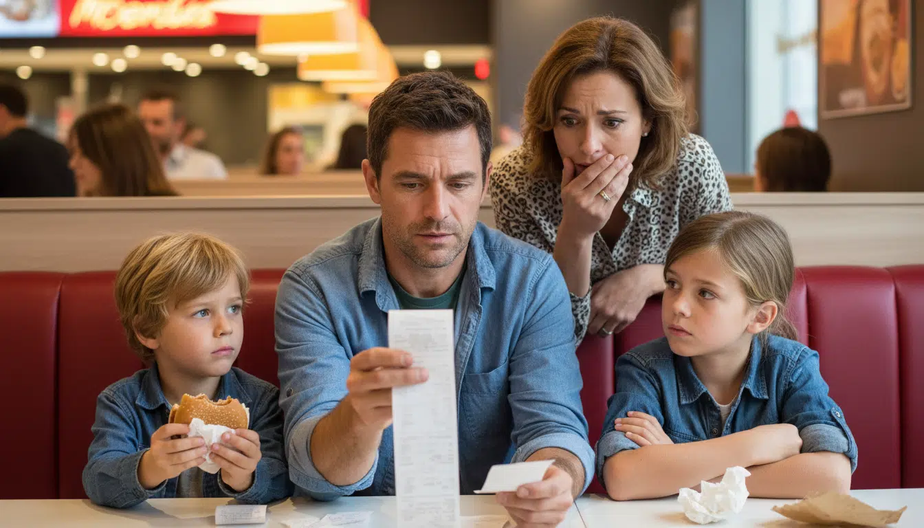 Famille française au restaurant face à l'addition