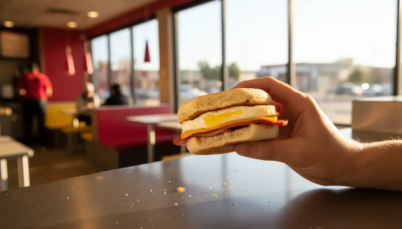 Egg McMuffin tenu en main chez McDonald's