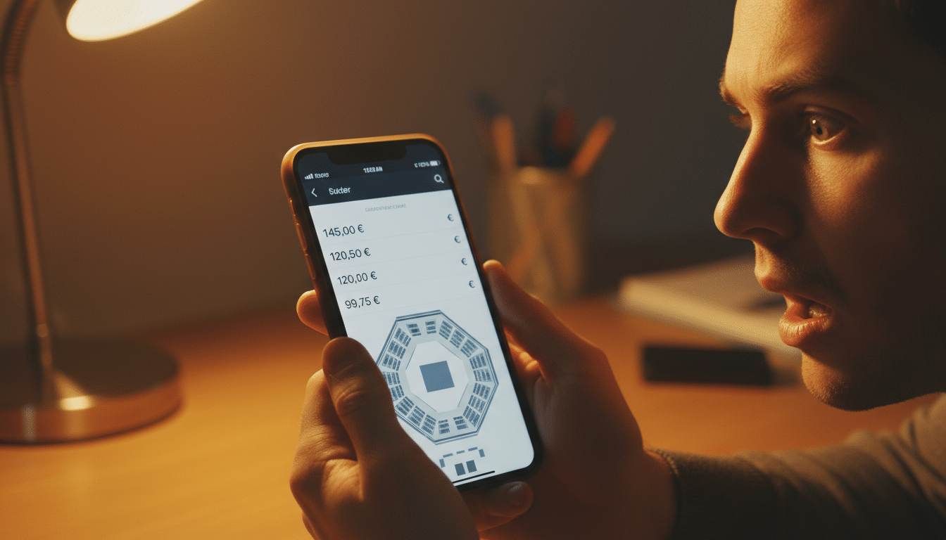 Prix des billets de concert affichés sur un smartphone