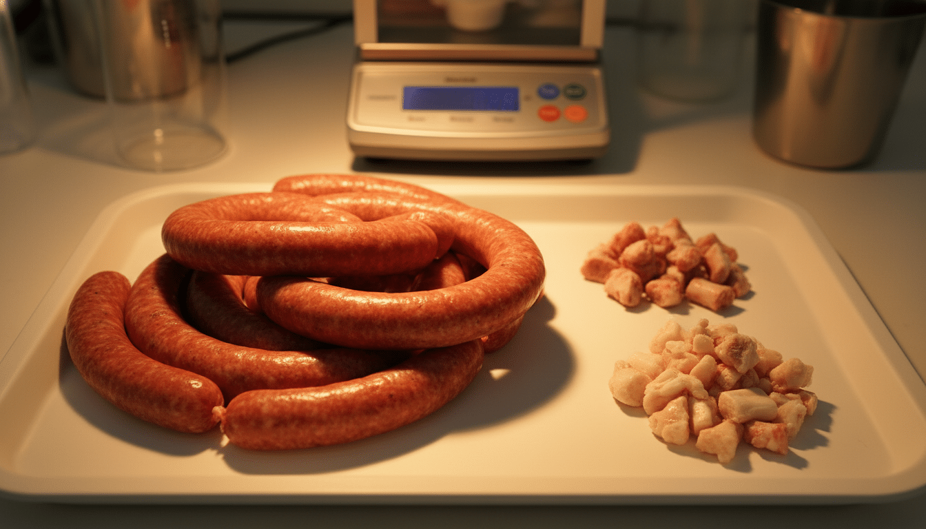 Merguez analysées en laboratoire avec fragments d'os visibles