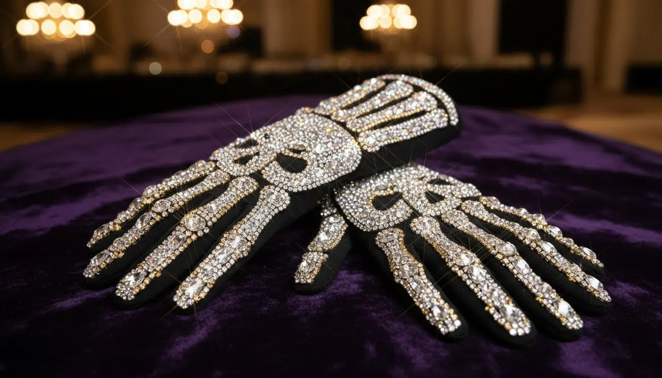 Gants ornés de motifs osseux en cristaux scintillants inspirés du Met Gala 2026
