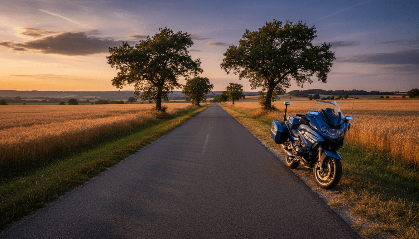 Route de Meurthe-et-Moselle avec moto de gendarmerie