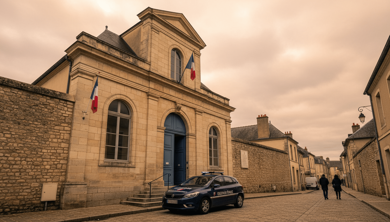 Entrée d'un tribunal dans une ville de province