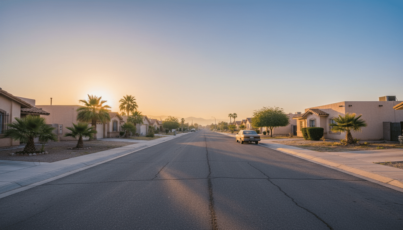 Rue résidentielle calme à Mexicali au lever du jour