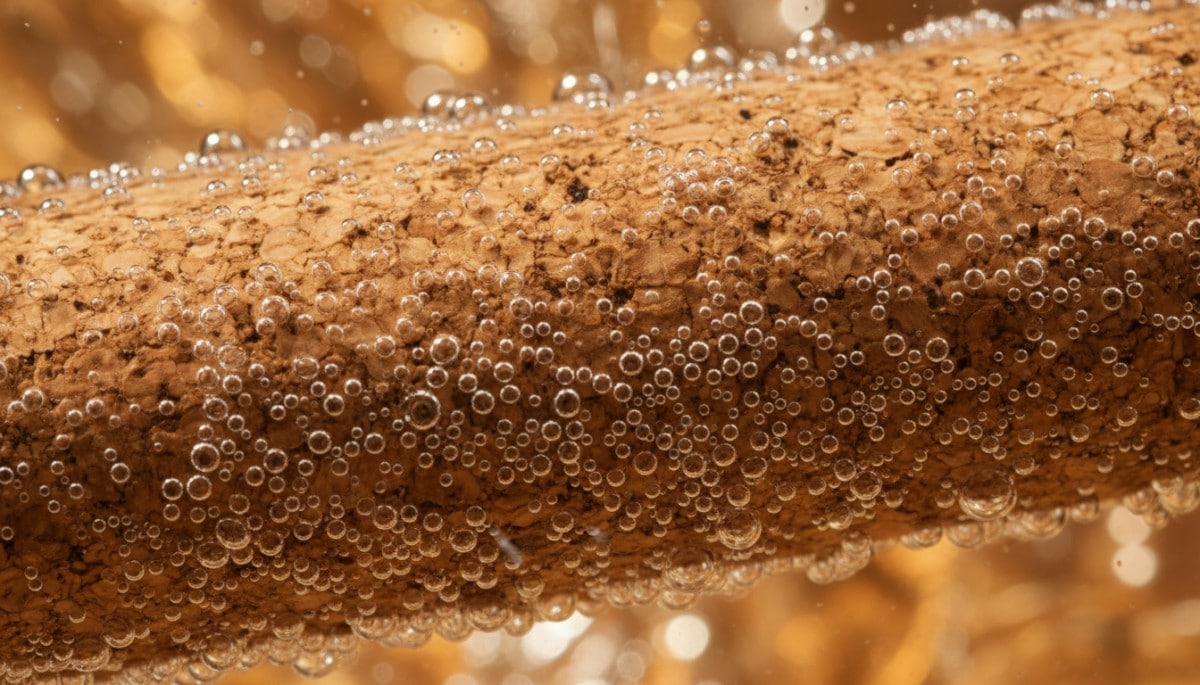 micro-bulles se formant sur un bouchon de liège