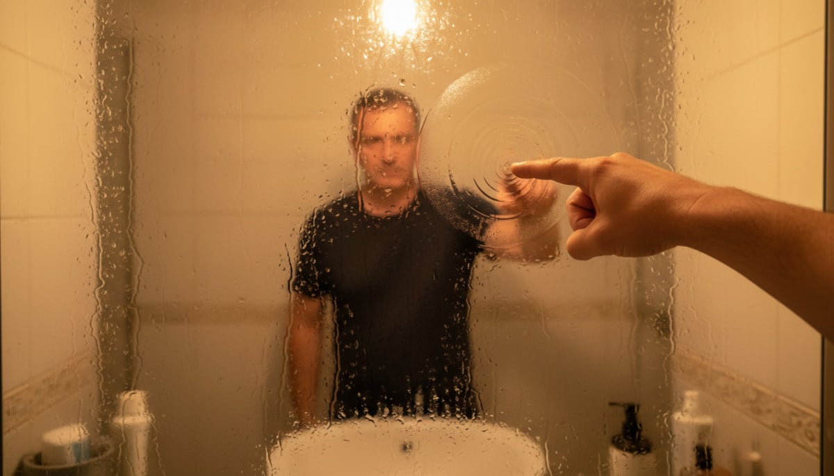 Miroir de salle de bain couvert de condensation