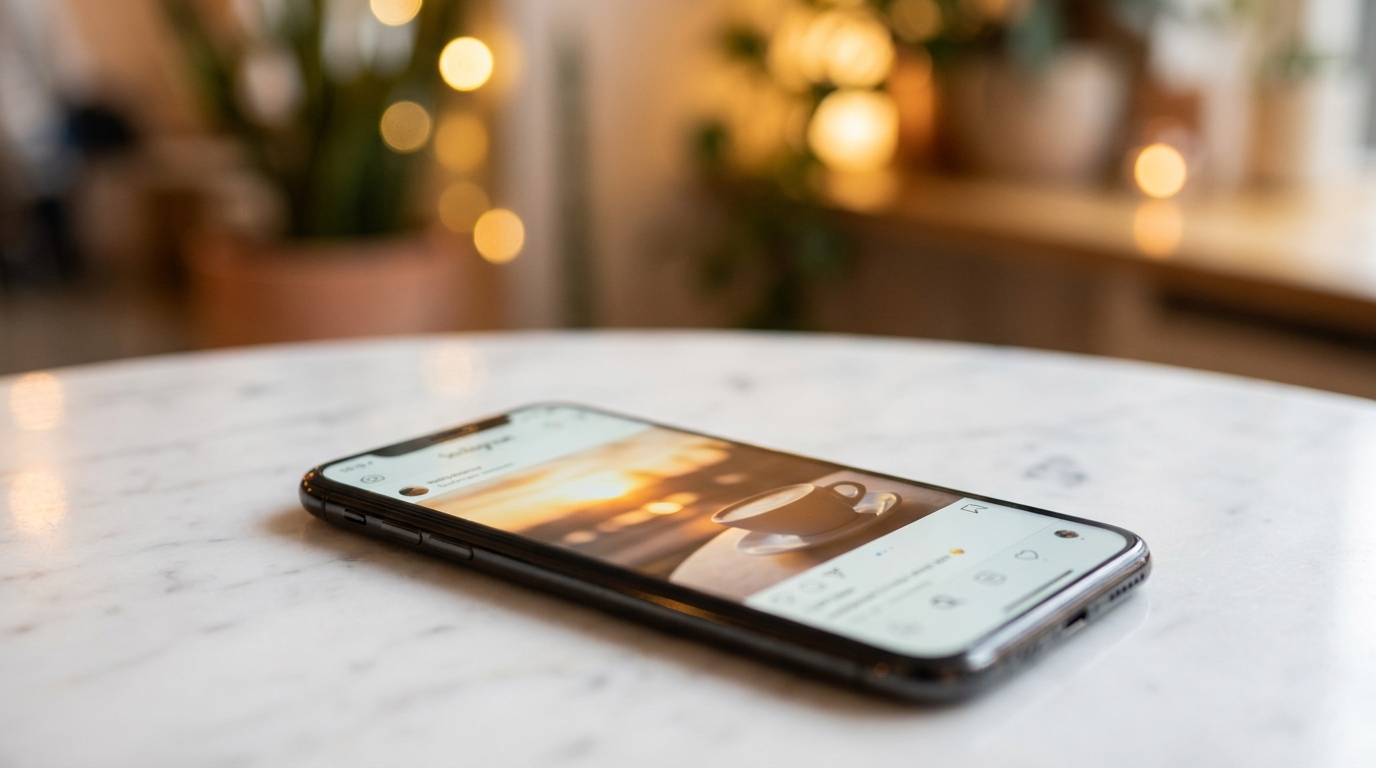 Smartphone affichant une publication Instagram floue évoquant le message émouvant de Michaël Youn après le cambriolage