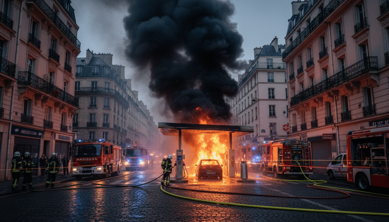 Incendie dans une station-service à Montreuil avec pompiers
