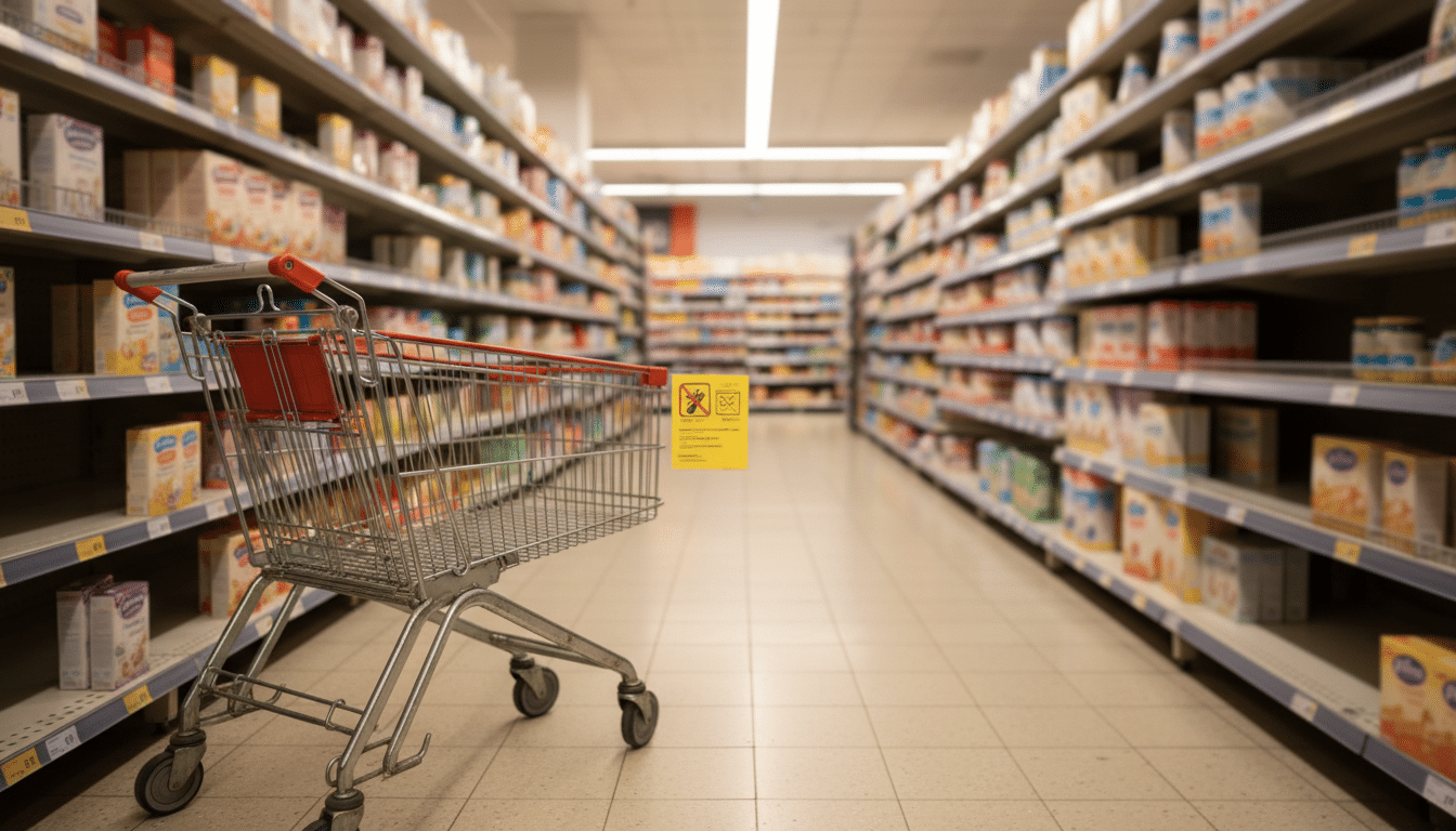 Rayon de petits pots vide après un rappel en supermarché