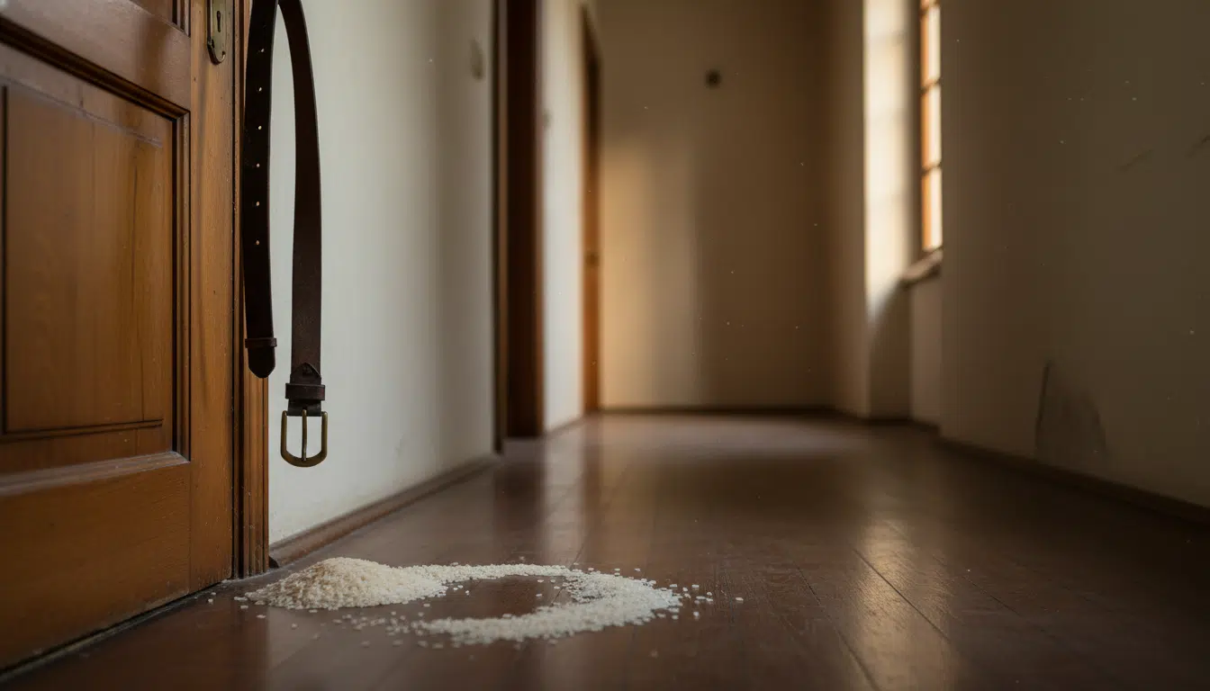 Couloir sombre d'un appartement avec ceinture et grains de riz
