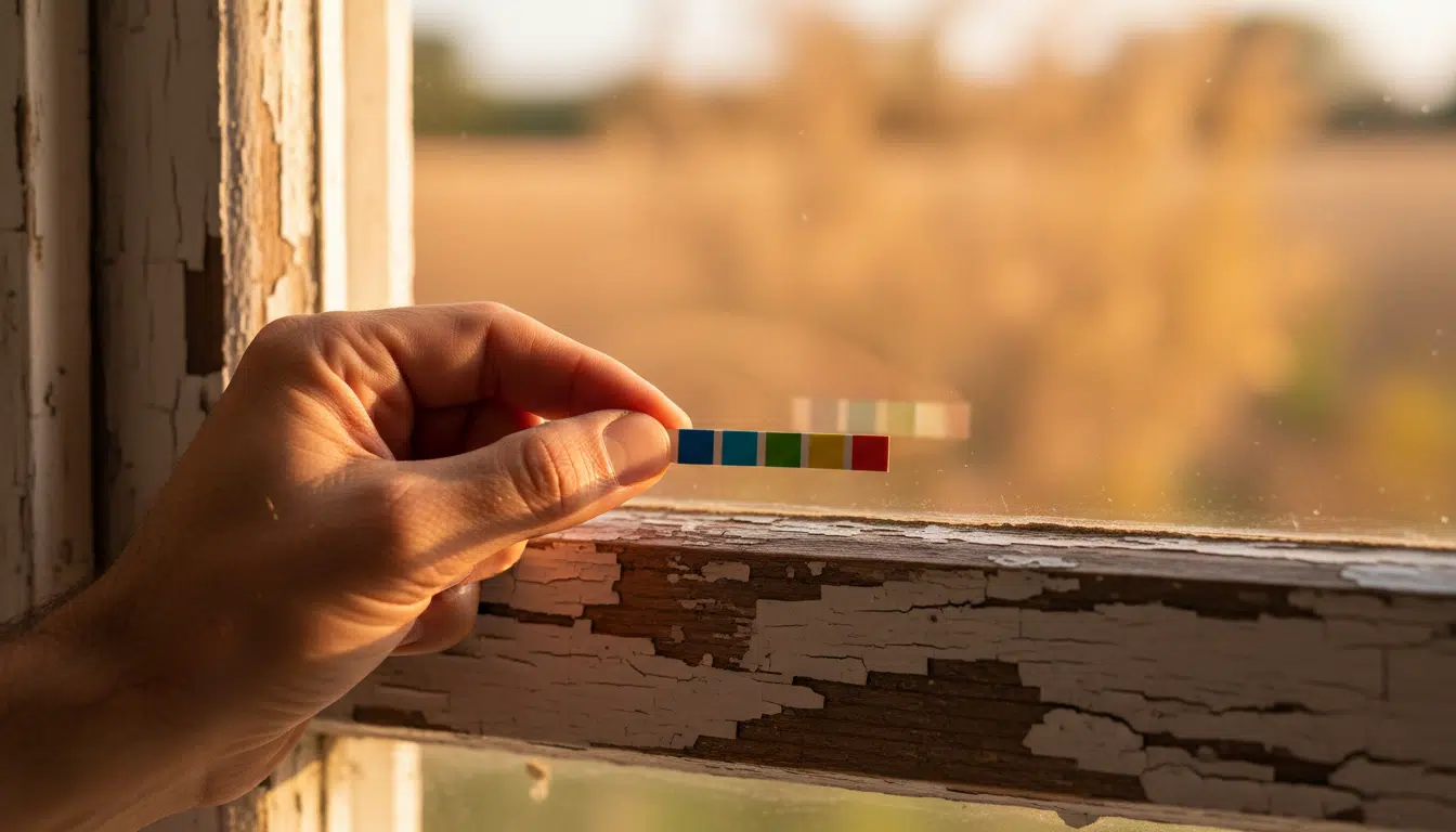 Test bandelette plomb sur peinture fenêtre bois ancienne