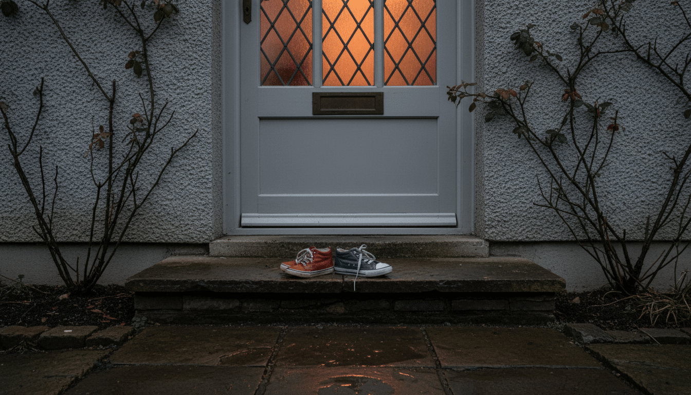 Chaussures d'enfant devant un foyer d'accueil anglais