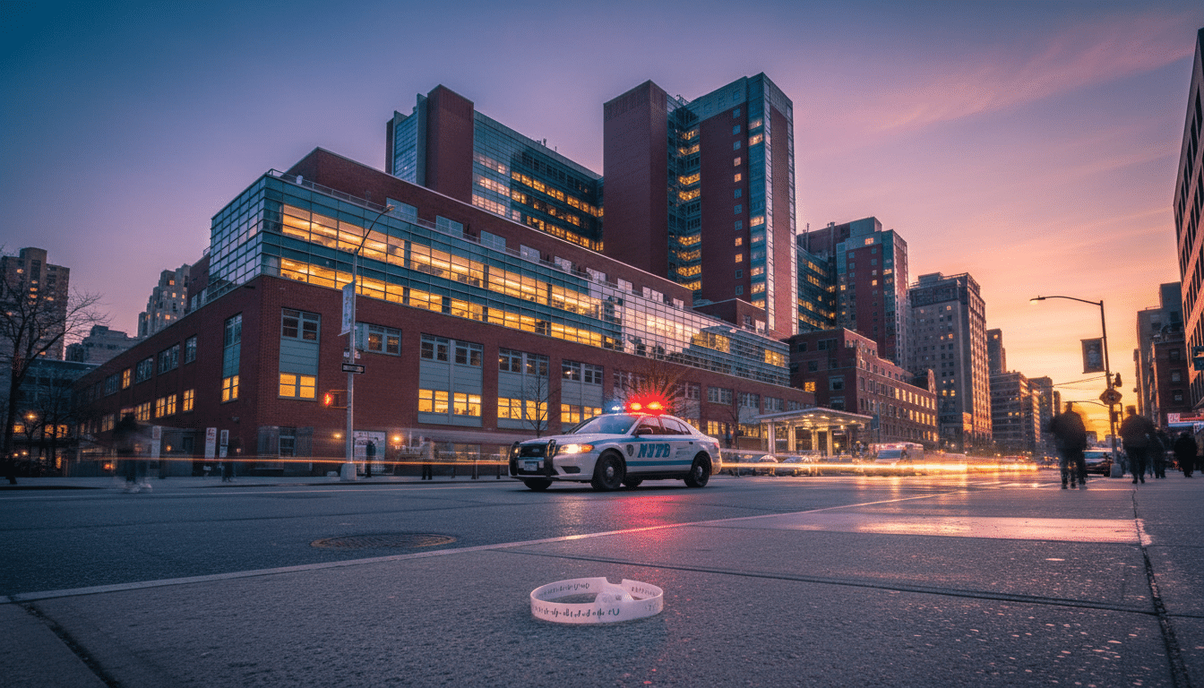 Entrée de l'hôpital Bellevue à Manhattan au crépuscule
