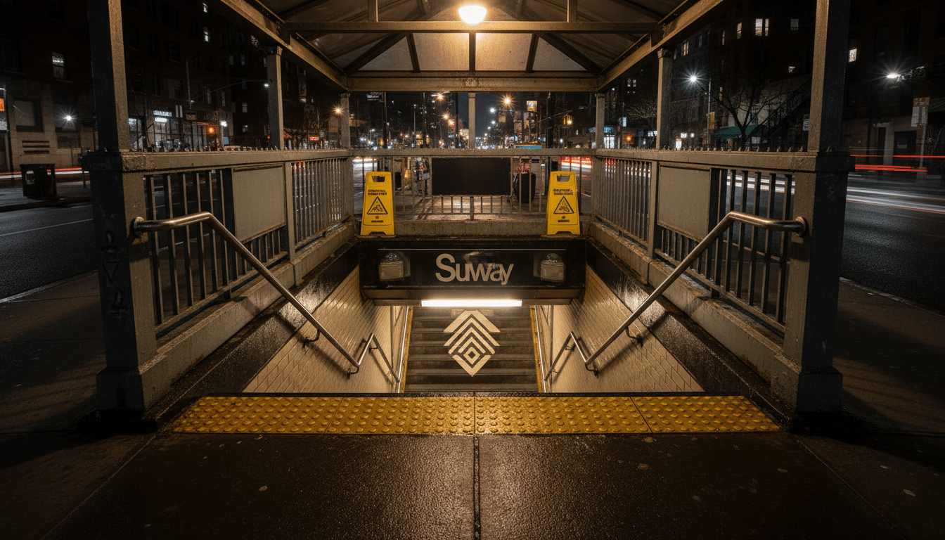 Escaliers d'une station de métro à Chelsea la nuit