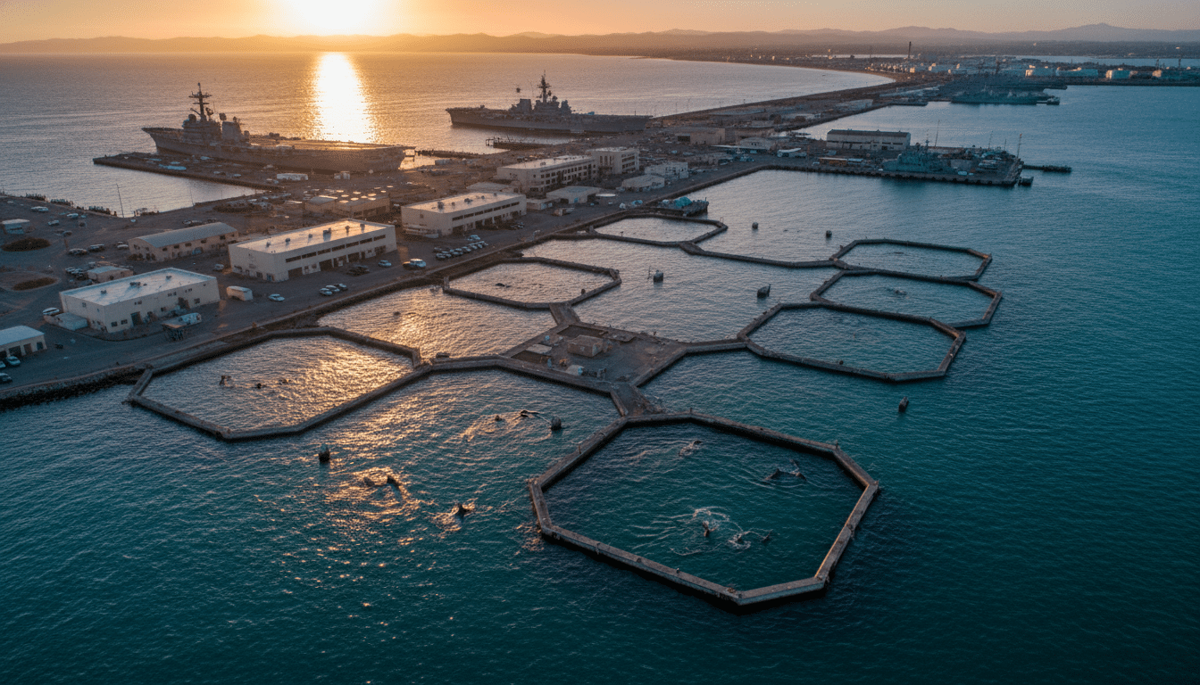 Base navale américaine avec enclos pour mammifères marins