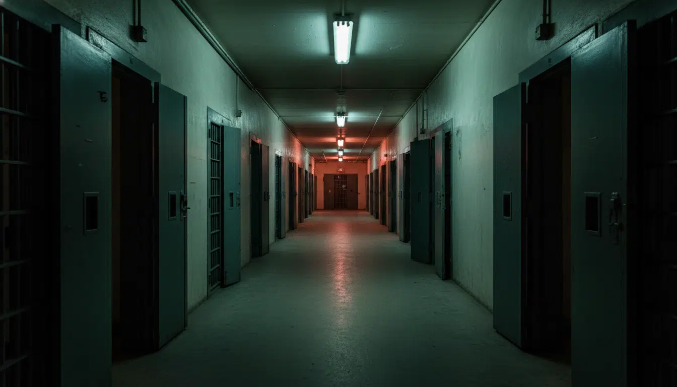 Couloir sombre d'une prison fédérale américaine
