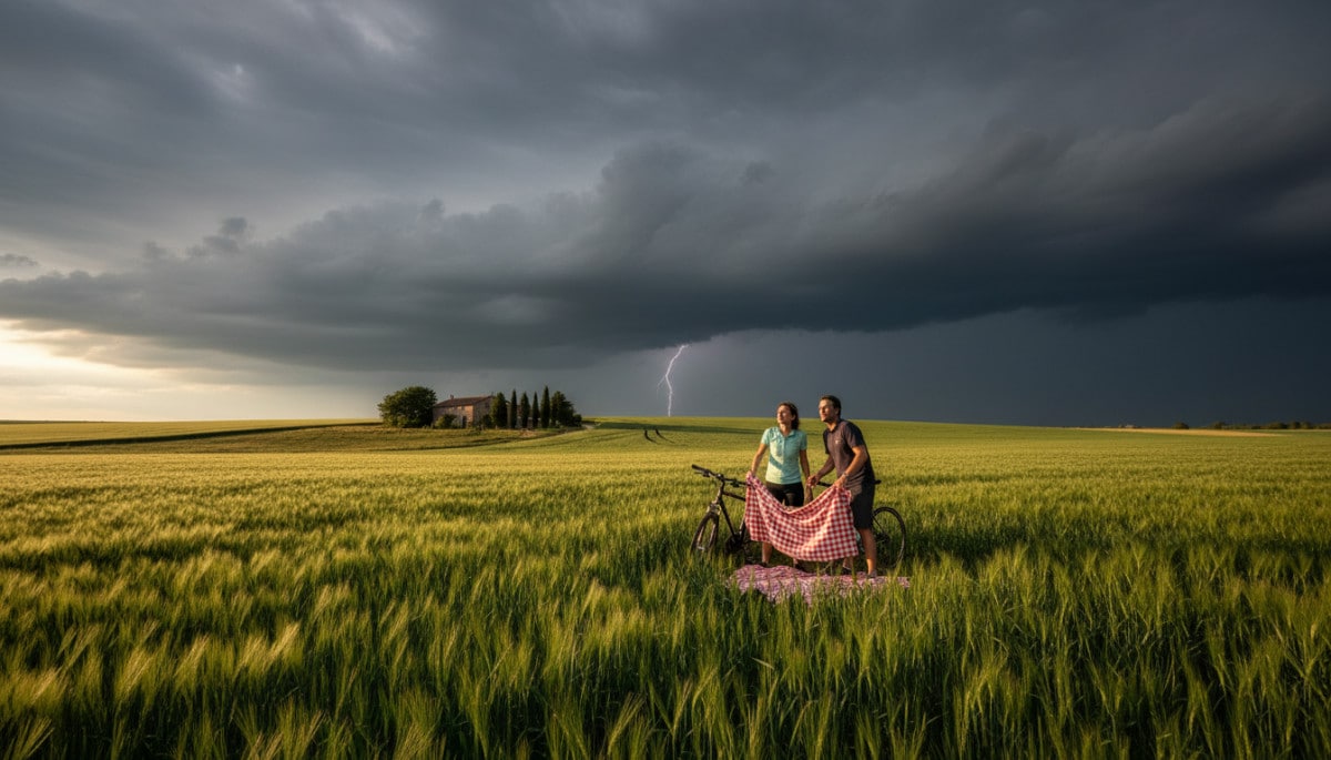 Nuages de pluie arrivant sur la campagne française le week-end