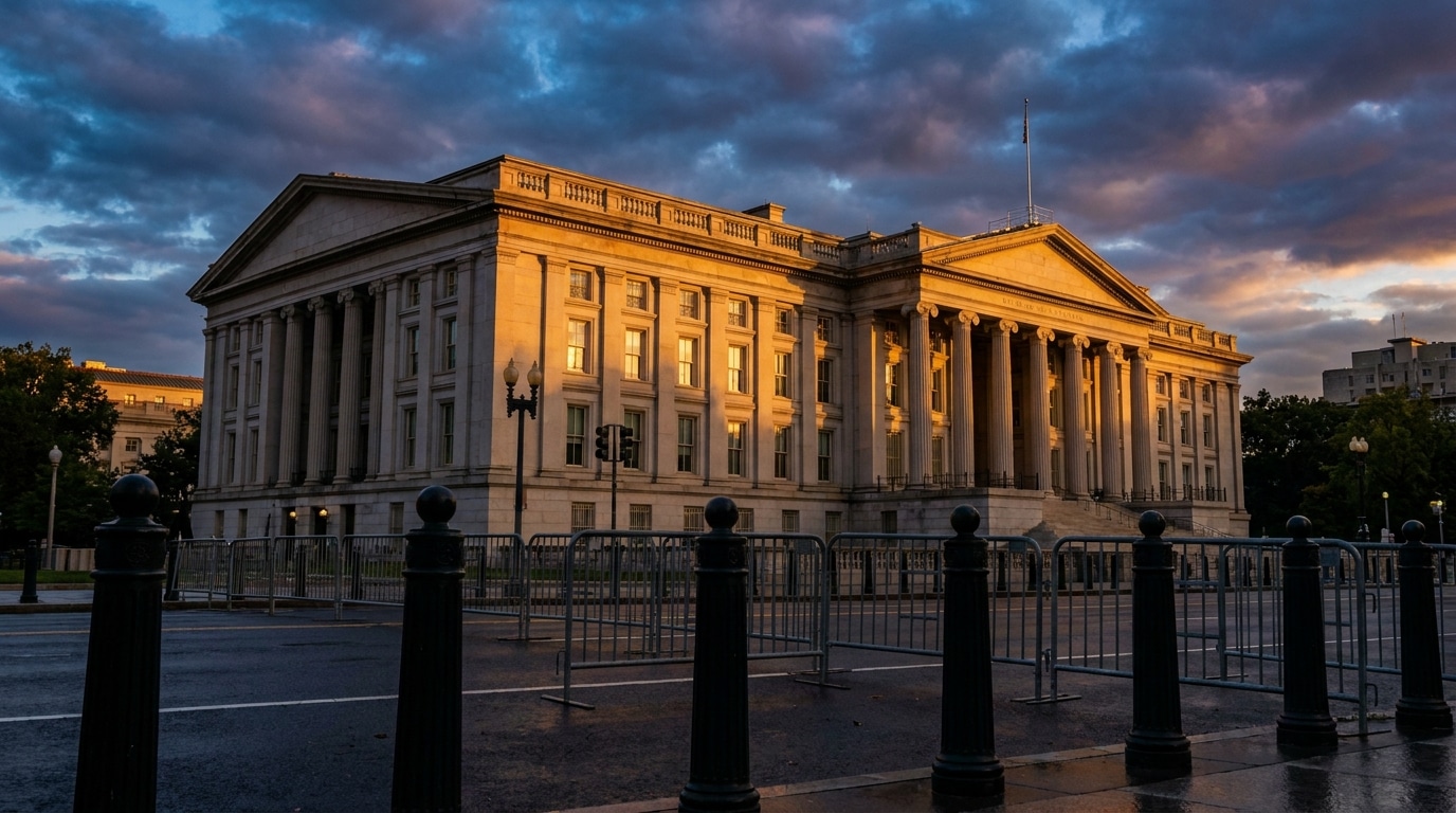 La Maison-Blanche vue depuis Pennsylvania Avenue au crépuscule