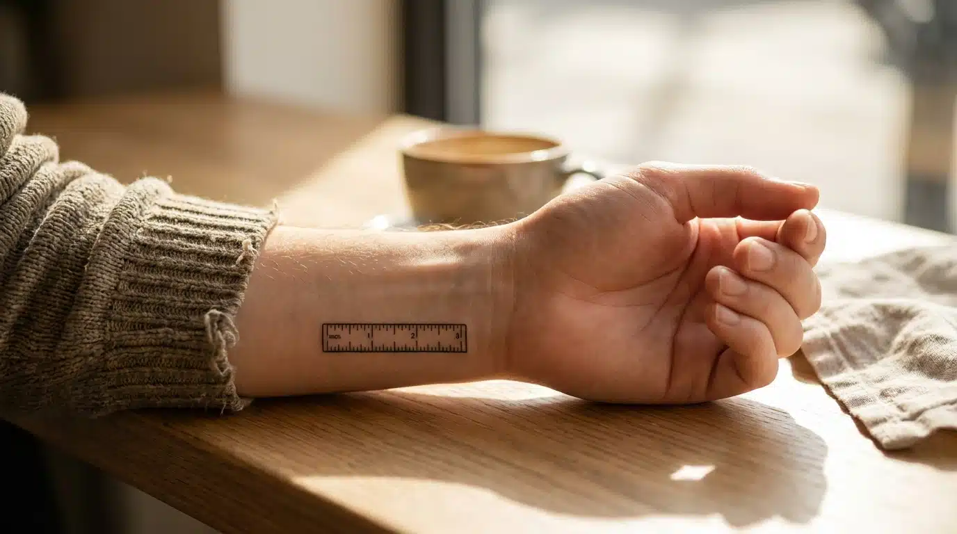 Tatouage de règle graduée sur un avant-bras