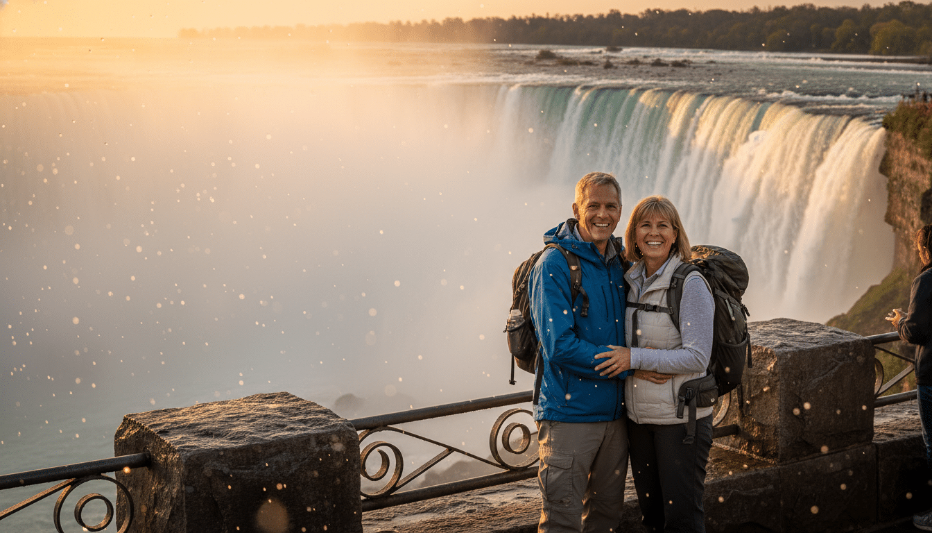 Couple devant les chutes du Niagara lors de leur premier road trip